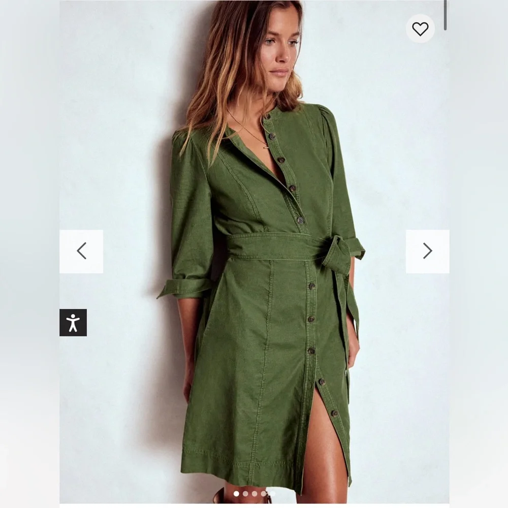 Boden Olive Green Button-Front Midi Dress - Picture 1 of 6